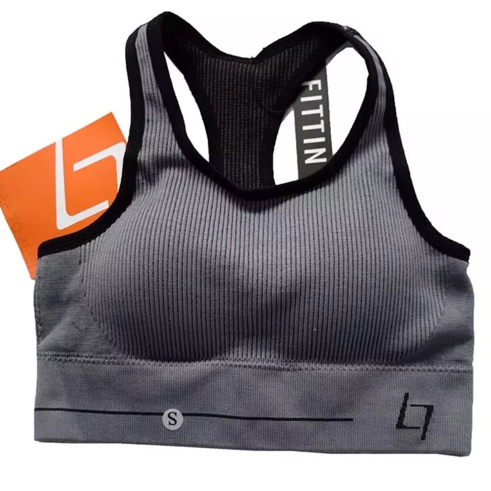 FITTIN Racerback Sports Bra Gray Women's Padded "Dare to Begin" Size Small NEW